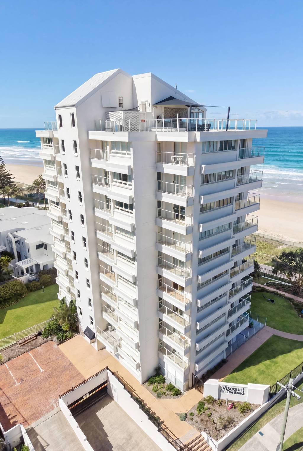 Portrait aerial view of the building from over the Oceanway