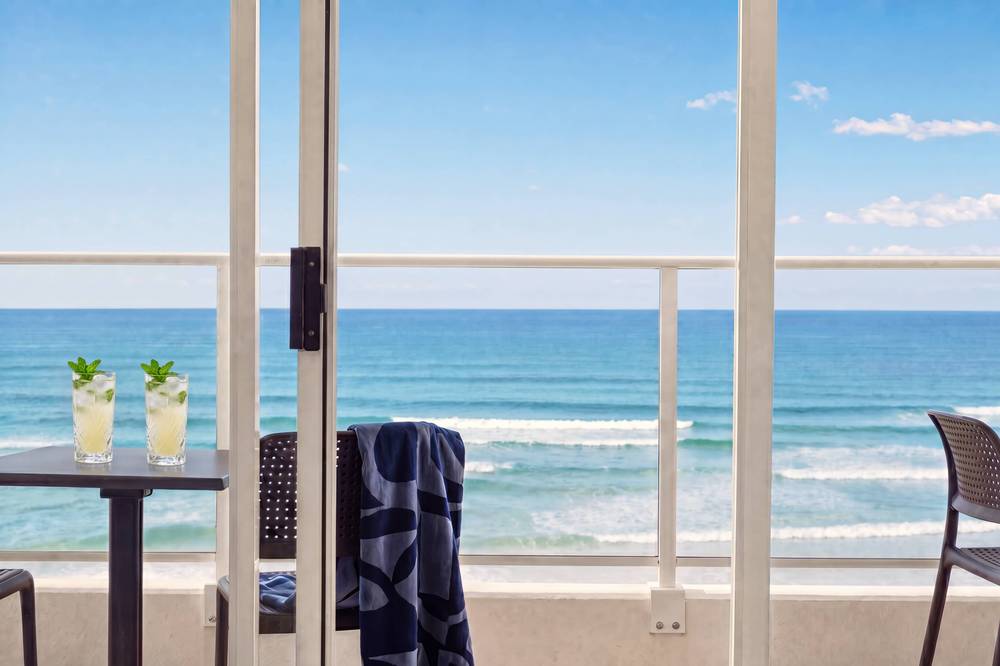 Beachfront balcony view from apartment 21 at Viscount on the Beach