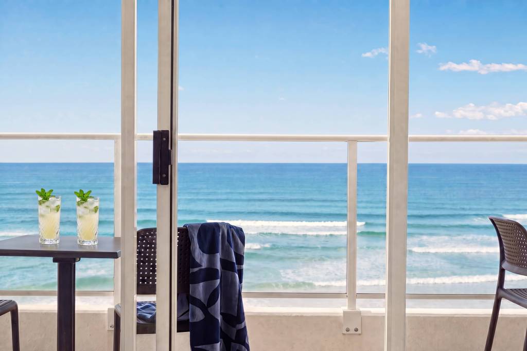 Beachfront balcony view from apartment 21 at Viscount on the Beach
