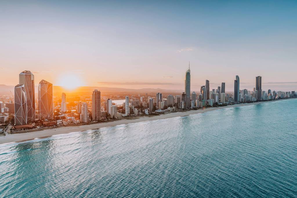 Aerial view of Surfers Paradise high-rises along the coastline